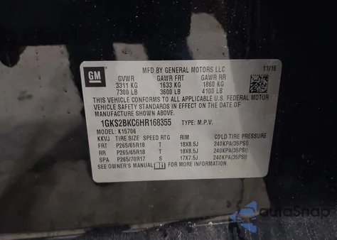 2017 GMC Yukon Slt from USA, damaged, VIN 1GKS2BKC6HR168355